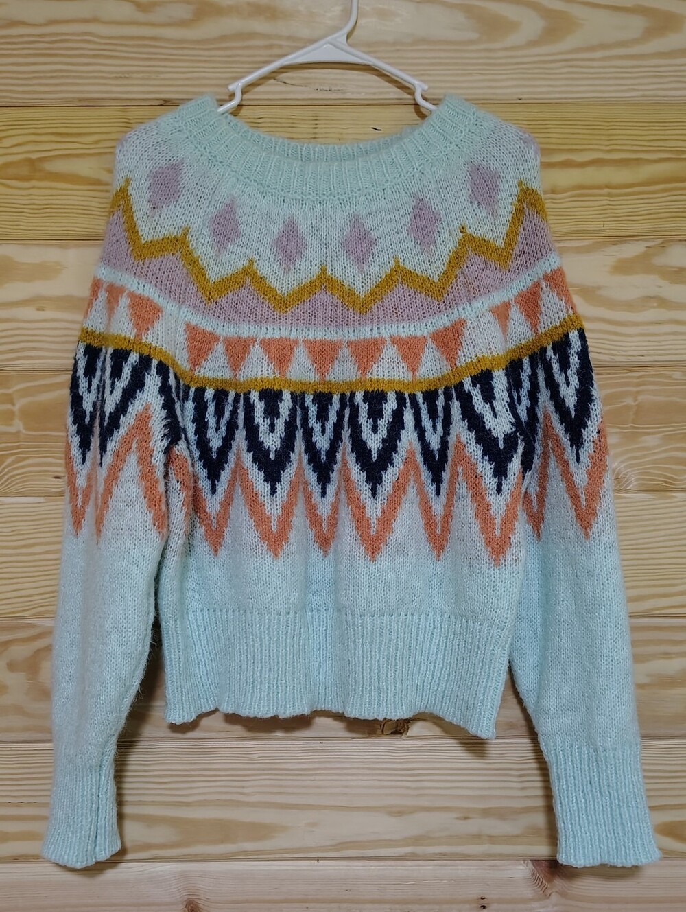 a new day Pastel Mint Crewneck Sweater L Long Sleeve Soft Cozy Casual Recycled